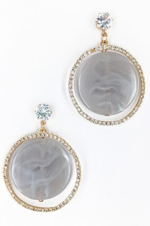 Grey Marble/Rhinestone Earring